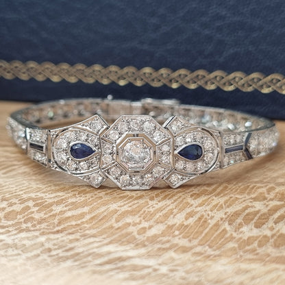 Art Deco 7ct Diamond and Sapphire Bracelet in Platinum