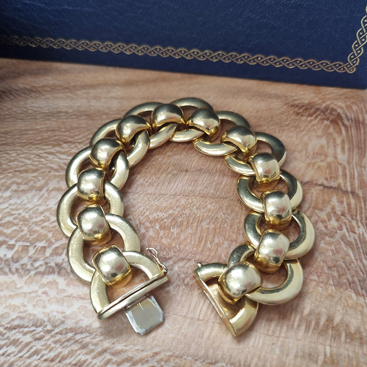 Retro Design 18ct Yellow Gold Fancy Circle Link Slinky Rollerball Bracelet
