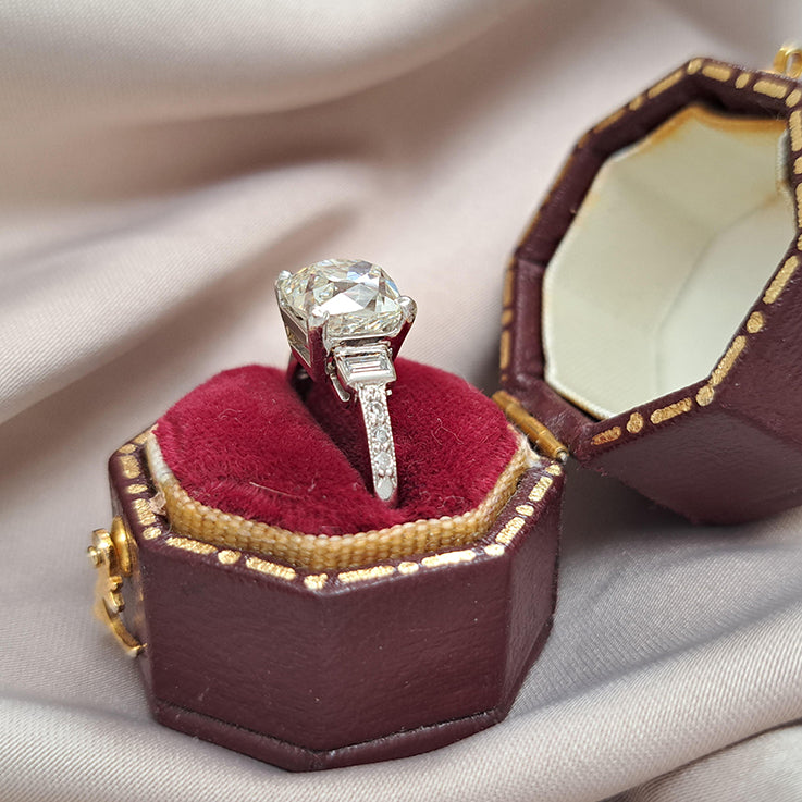 Art Deco 2.54ct Old Mine Cushion Cut Diamond Engagement Ring