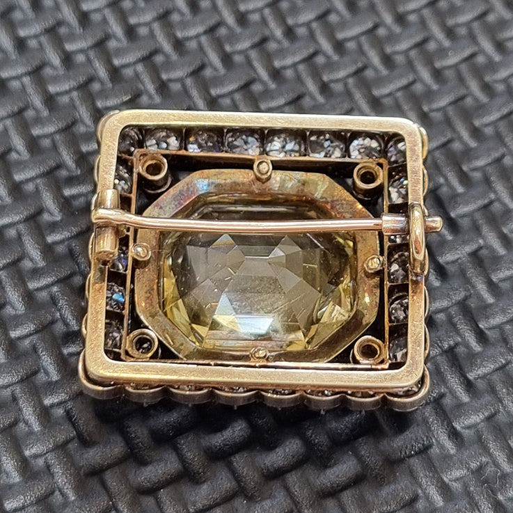Antique 12ct Yellow Sapphire and Old Cut Diamond Cluster Brooch