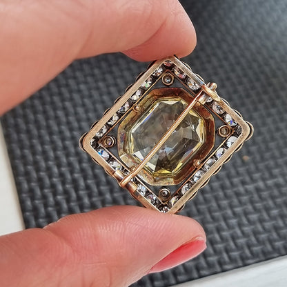 Antique 12ct Yellow Sapphire and Old Cut Diamond Cluster Brooch