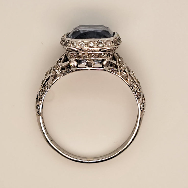 Antique 3.25ct Natural Cornflower Ceylon Sapphire and Diamond Cluster Engagement Ring in Platinum