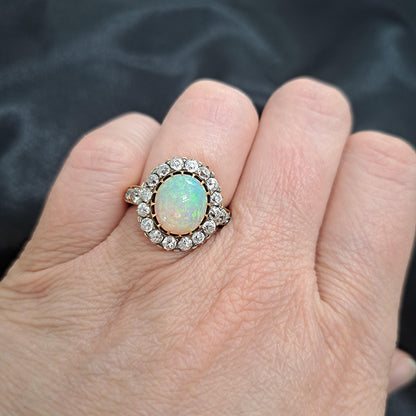 Antique Opal and Old Cut Diamond Cluster Engagement Ring