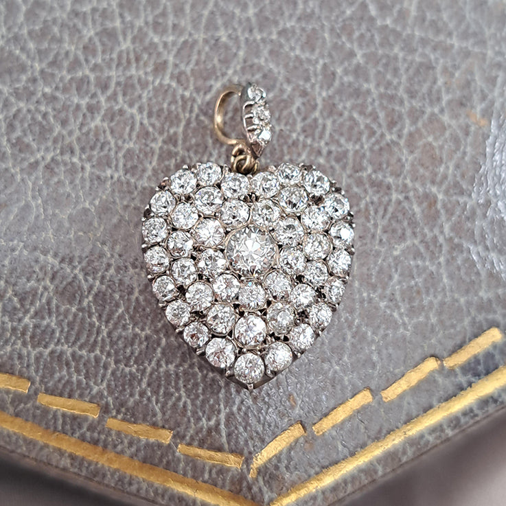 Antique 4.25ct Old Mine Cut Diamond Heart Pendant
