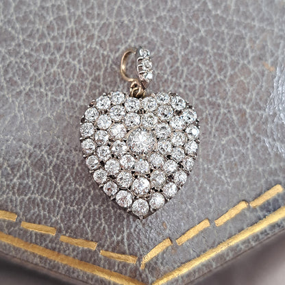 Antique 4.25ct Old Mine Cut Diamond Heart Pendant