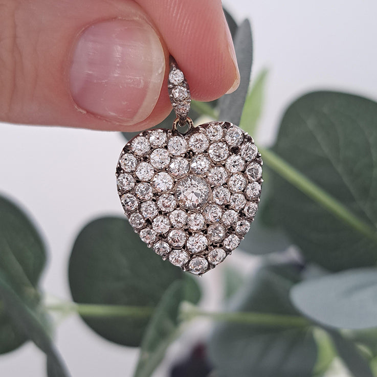 Antique 4.25ct Old Mine Cut Diamond Heart Pendant
