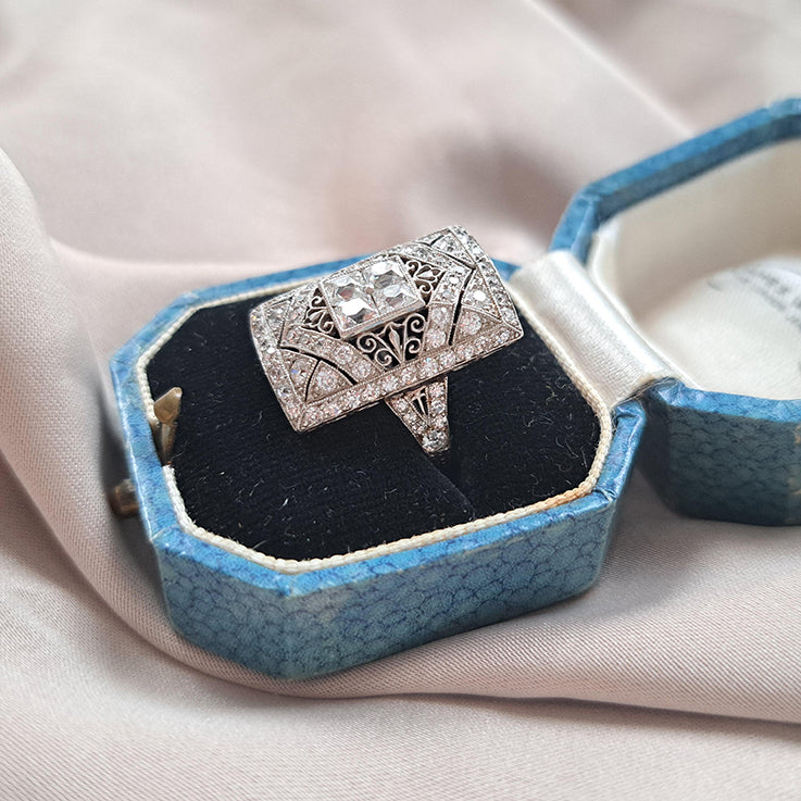 Vintage Old Cut Diamond Cluster Plaque Tablet Ring