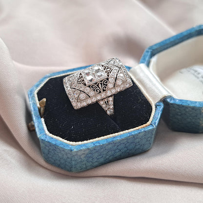 Vintage Old Cut Diamond Cluster Plaque Tablet Ring