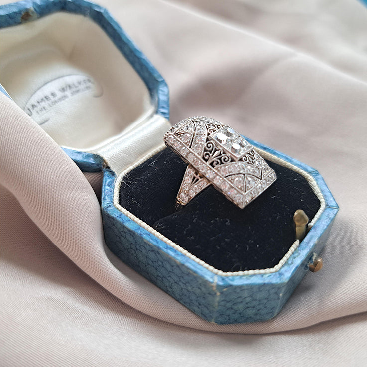 Vintage Old Cut Diamond Cluster Plaque Tablet Ring