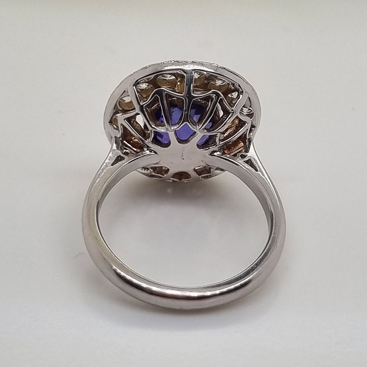 Vintage Certified Natural Colour Change Blue Purple Sapphire and Diamond Cluster Engagement Ring