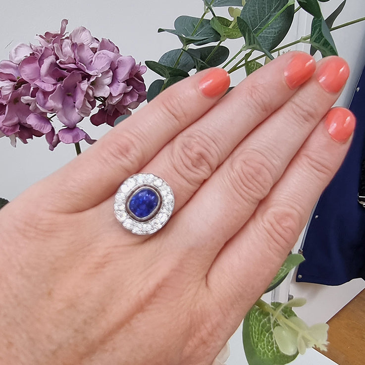 Vintage Certified Natural Colour Change Blue Purple Sapphire and Diamond Cluster Engagement Ring