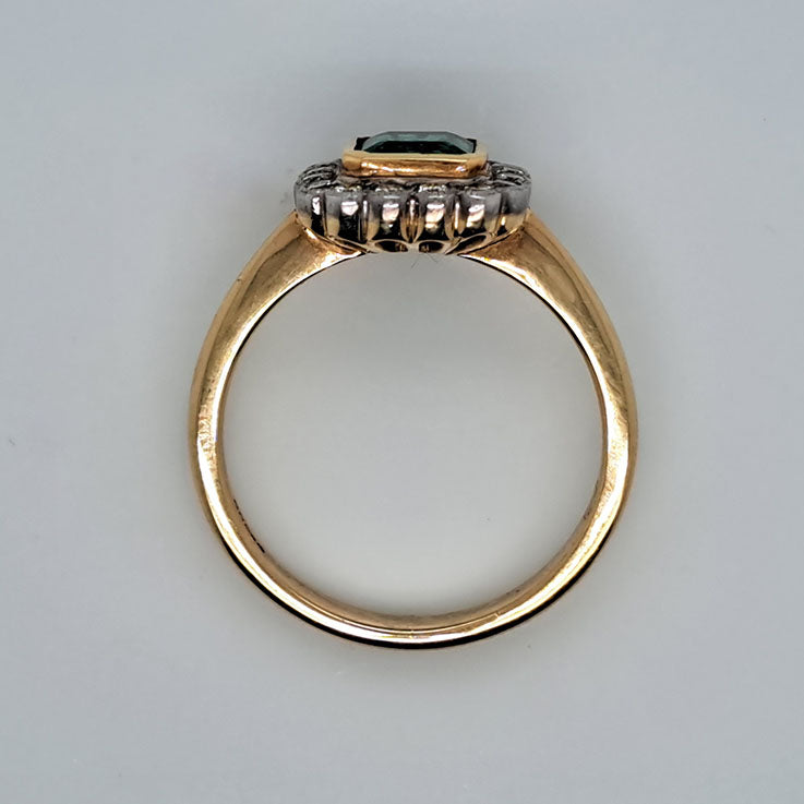 0.90ct Square Cut Emerald and Diamond Cluster Engagement Ring