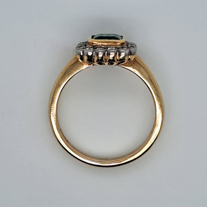 0.90ct Square Cut Emerald and Diamond Cluster Engagement Ring