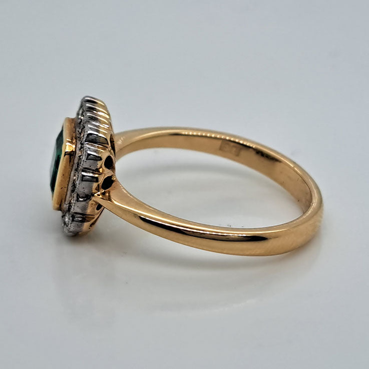 0.90ct Square Cut Emerald and Diamond Cluster Engagement Ring