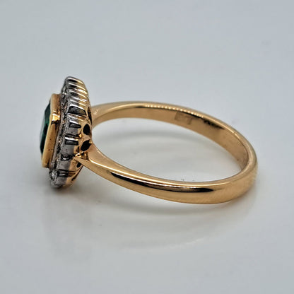 0.90ct Square Cut Emerald and Diamond Cluster Engagement Ring