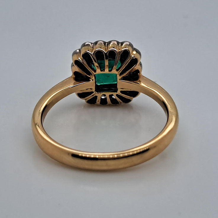 0.90ct Square Cut Emerald and Diamond Cluster Engagement Ring