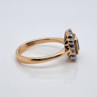 0.90ct Square Cut Emerald and Diamond Cluster Engagement Ring