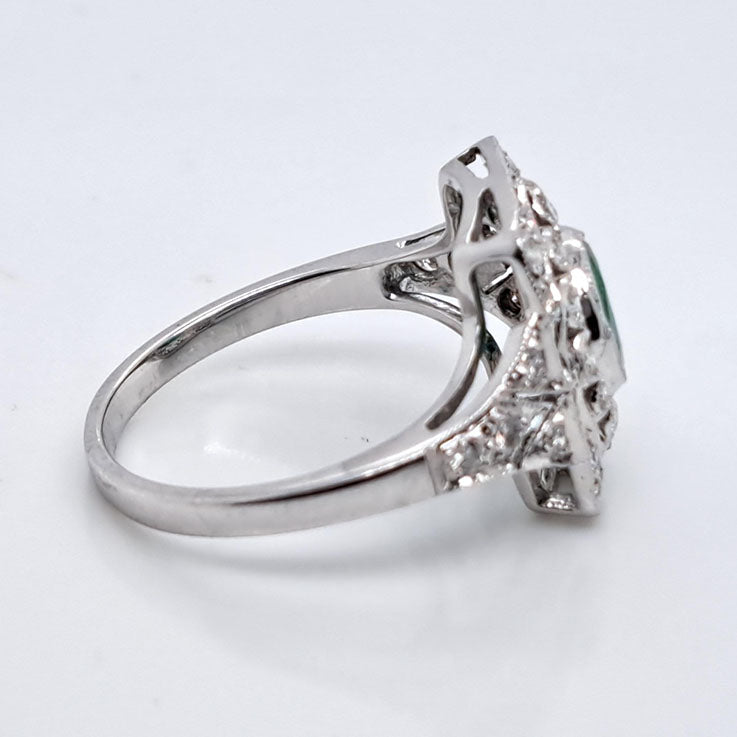 0.92ct Oval Emerald and Diamond Cluster Plaque Engagement Ring