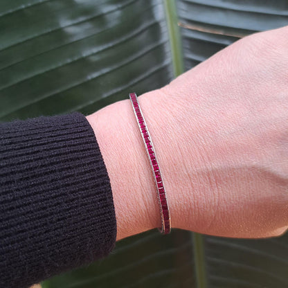 Channel Set 6.56ct Square Cut Ruby Line Tennis Bracelet in 18ct White Gold