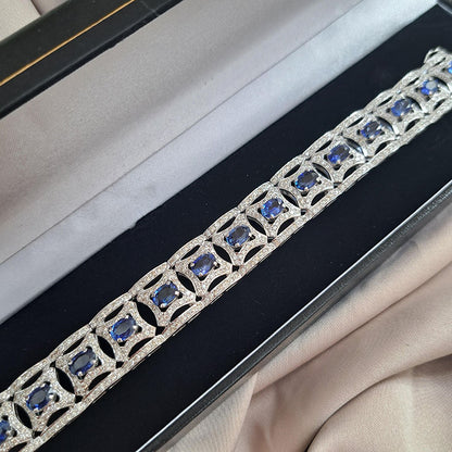 Art Deco Inspired 10.70ct Sapphire and 5.21ct Diamond Cluster Bracelet