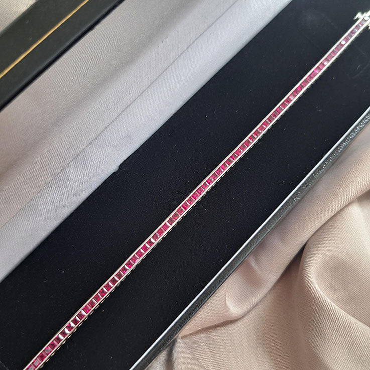 6.56ct Square Cut Ruby Line Tennis Bracelet in 18ct White Gold