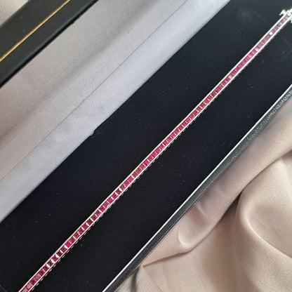 6.56ct Square Cut Ruby Line Tennis Bracelet in 18ct White Gold