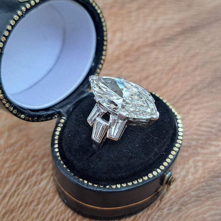 Vintage 5ct Marquise Cur Diamond Solitaire Ring in Platinum