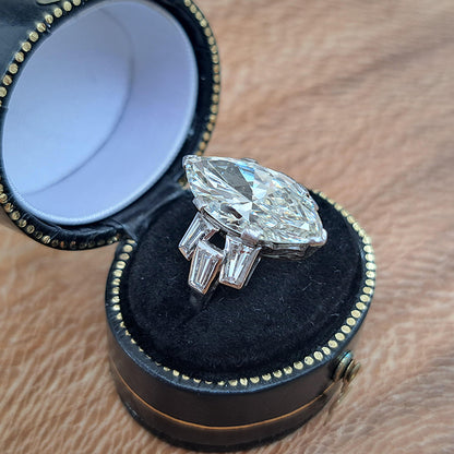 Vintage 5ct Marquise Cur Diamond Solitaire Ring in Platinum
