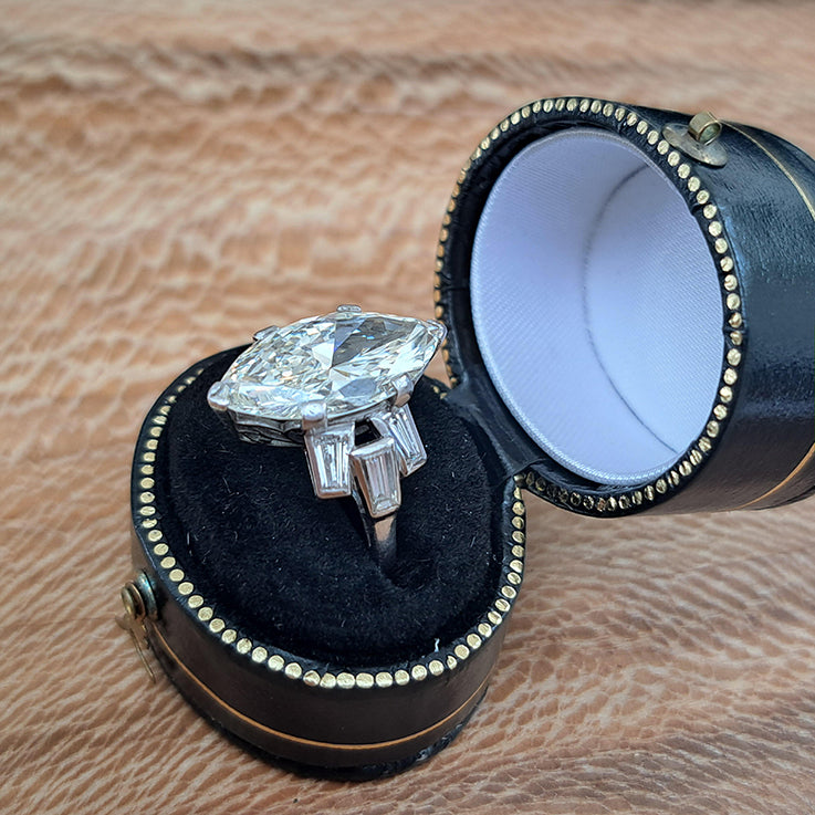 Vintage 5ct Marquise Cur Diamond Solitaire Ring