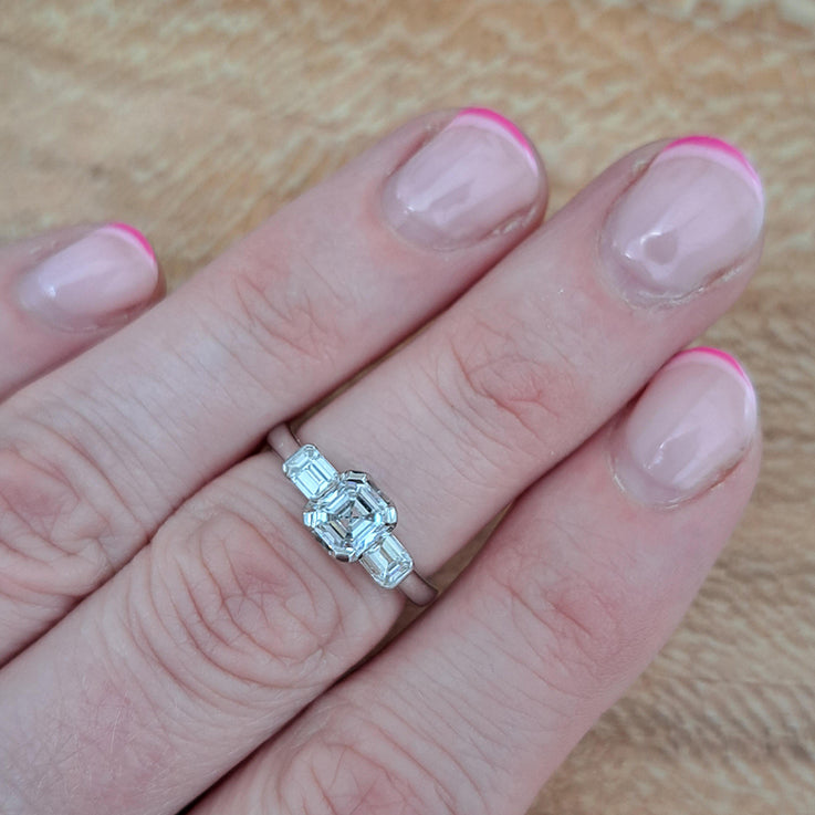 0.60ct Asscher Cut Diamond Engagement Ring with Baguette Shoulders