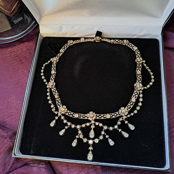 Antique German Belle Epoque 20cts Diamond Necklace By Royal Court Jewellers H Buckmann, Circa 1905