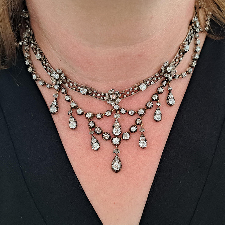 Antique German Belle Epoque 20cts Diamond Necklace By Royal Court Jewellers H Buckmann, Circa 1905