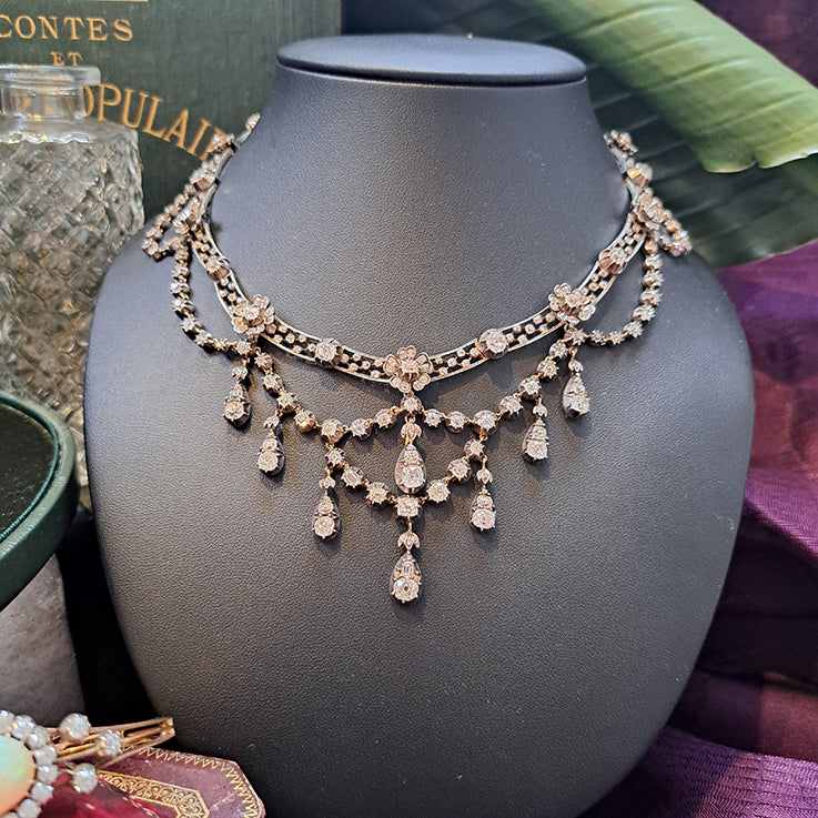 Antique German Belle Epoque 20cts Diamond Necklace By Royal Court Jewellers H Buckmann, Circa 1905