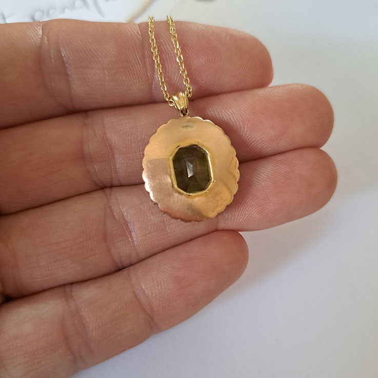 Antique 3.50ct Peridot and Pearl Double Cluster Pendant