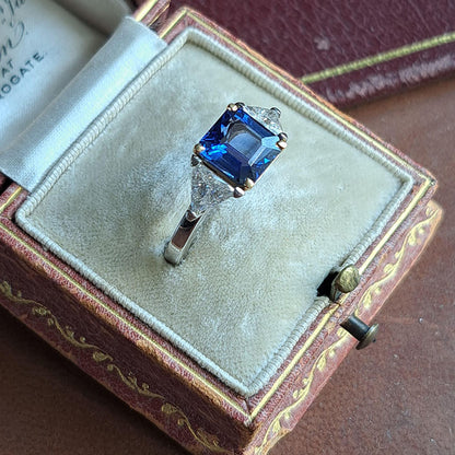 2.19ct Sapphire and Trillion Diamond Three Stone Engagement Ring