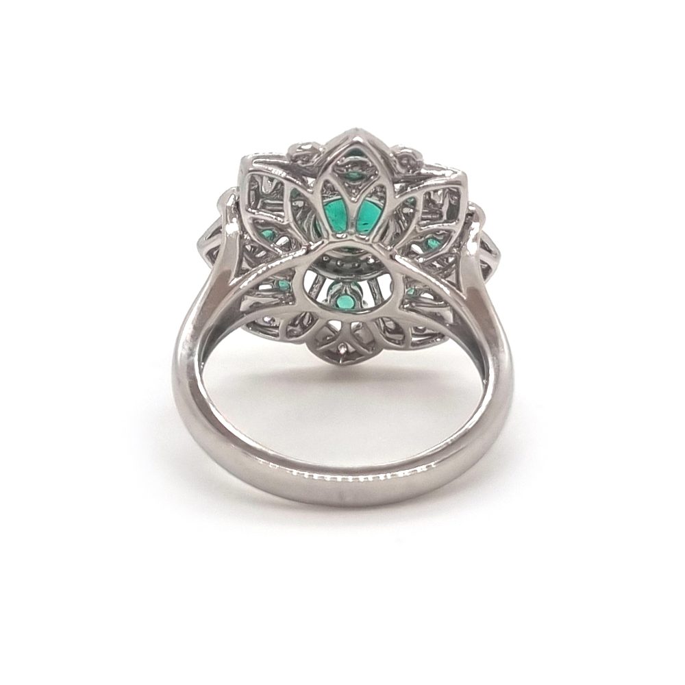 1.32 Carat Emerald and Diamond Cluster Ring, 18ct White Gold