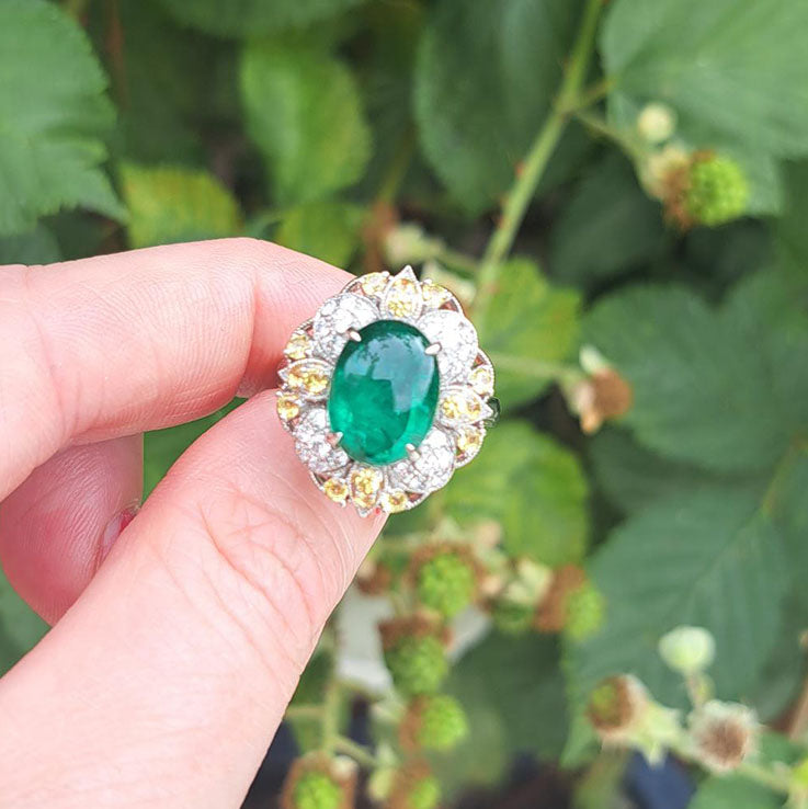 6.41 Carat No Oil Emerald and Diamond Ring, London