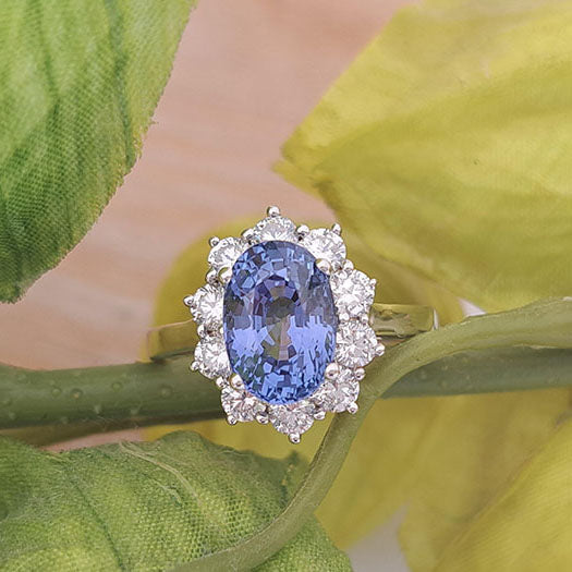 3.32cts Ceylon Cornflower Sapphire and Diamond Oval Cluster Ring