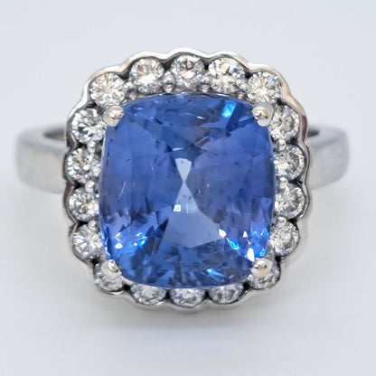 Natural Unheated Ceylon 7.79 carats Blue sapphire and Diamond Cluster Ring