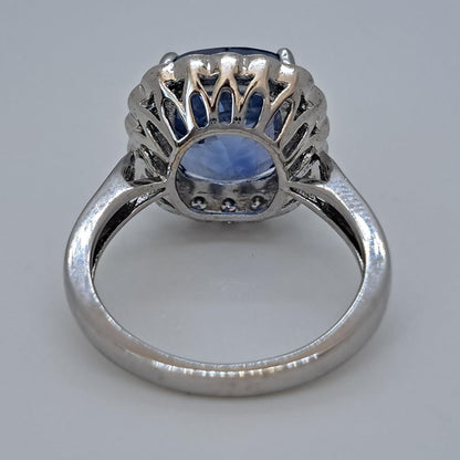 Natural Unheated Ceylon 7.79 carats Blue sapphire and Diamond Cluster Ring