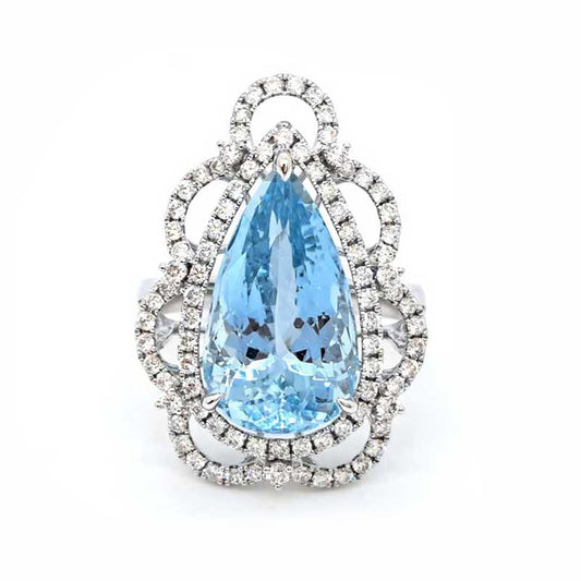 8.10ct Pear Cut Brazilian Aquamarine and Diamond Cluster Dress Ring in 18ct White Gold