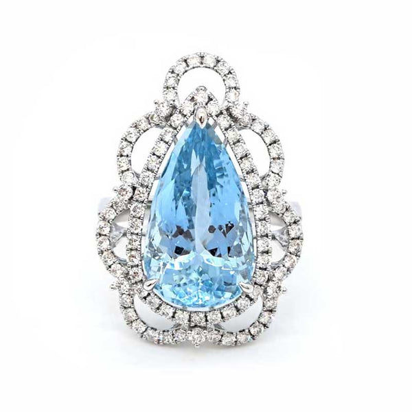 8.10ct Pear Cut Brazilian Aquamarine and Diamond Cluster Dress Ring in 18ct White Gold