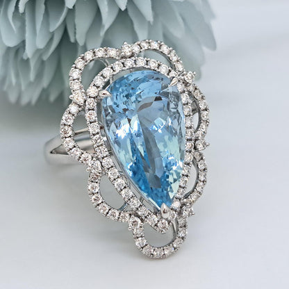 8.10ct Pear Cut Brazilian Aquamarine and Diamond Cluster Dress Ring in 18ct White Gold