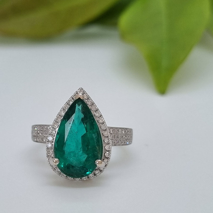 6.91ct Emerald and Diamond Pear Shape Cluster Dress Ring in 18ct White Gold