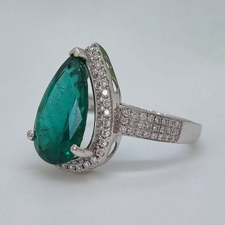 6.91ct Emerald and Diamond Pear Shape Cluster Dress Ring in 18ct White Gold
