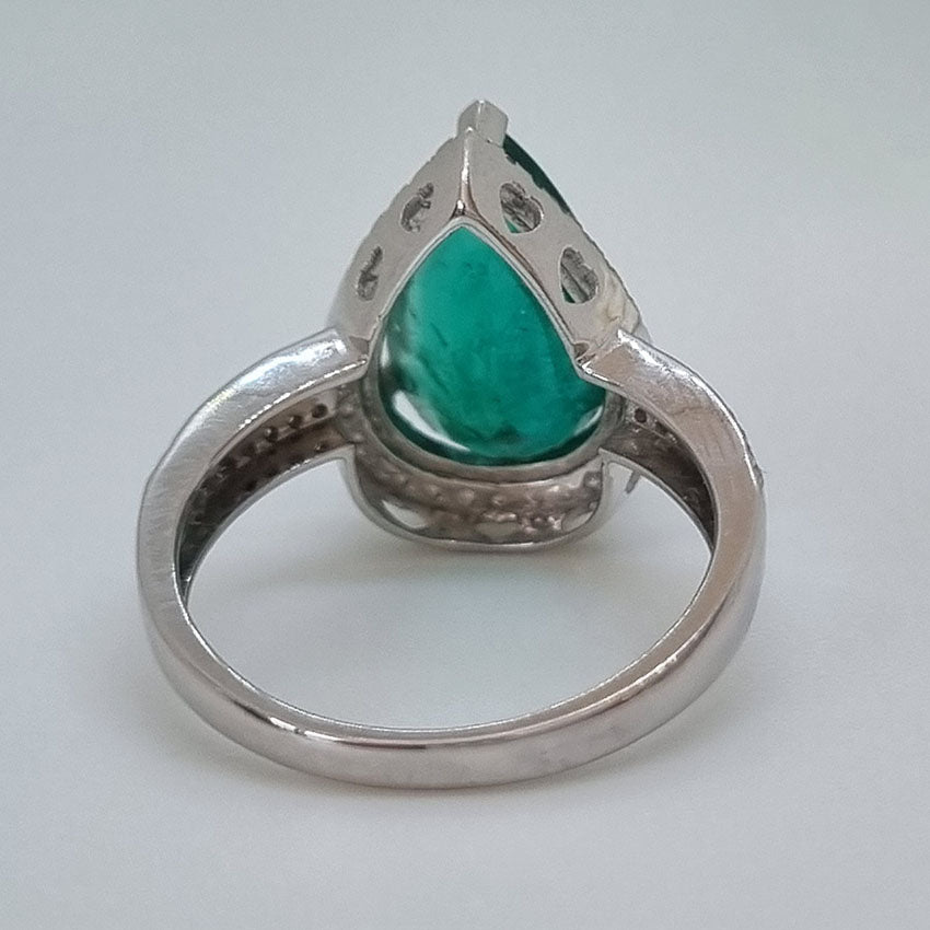 6.91ct Emerald and Diamond Pear Shape Cluster Dress Ring in 18ct White Gold