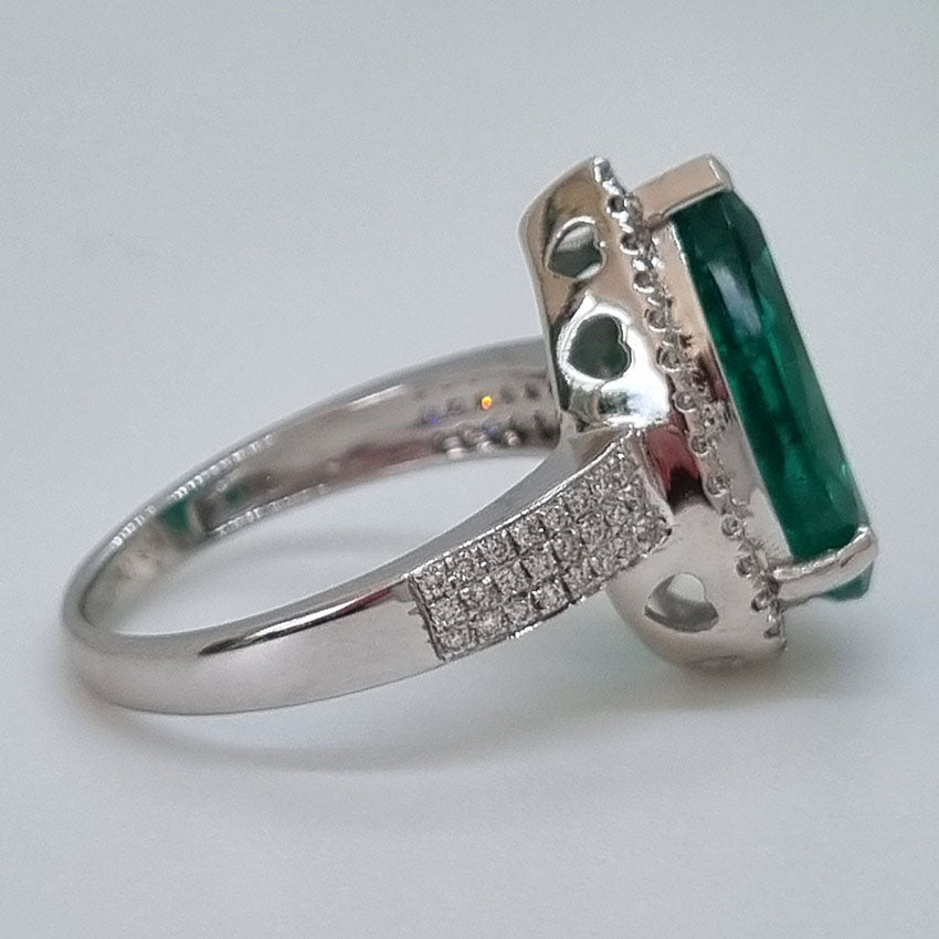 6.91ct Emerald and Diamond Pear Shape Cluster Dress Ring in 18ct White Gold