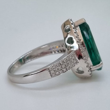 6.91ct Emerald and Diamond Pear Shape Cluster Dress Ring in 18ct White Gold