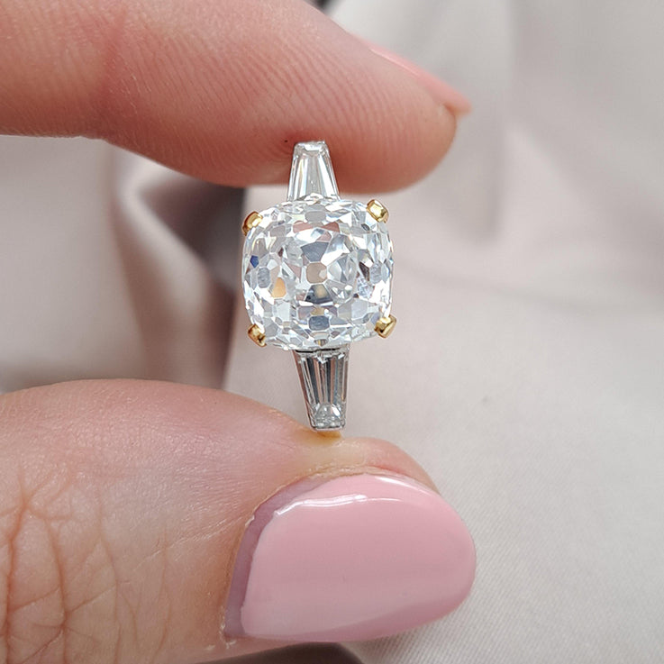 Antique 19th Century 3.76ct Cushion Old Cut Diamond Ring