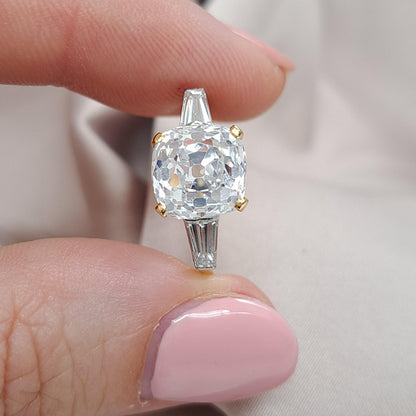 Antique 19th Century 3.76ct Cushion Old Cut Diamond Ring